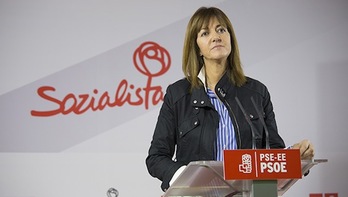 Idoia Mendia, secretaria general del PSE, en su comparecencia en Bilbo. (PSE)