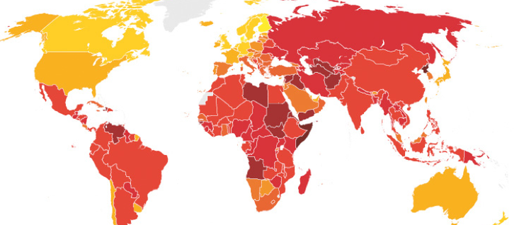 Mapa de la corrupción publicado por Transparencia Internacional. 