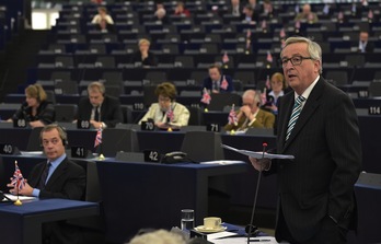 Jean-Claude Juncker durante su intervención en el Parlamento Europeo. (Patrick HERTZOG /AFP)