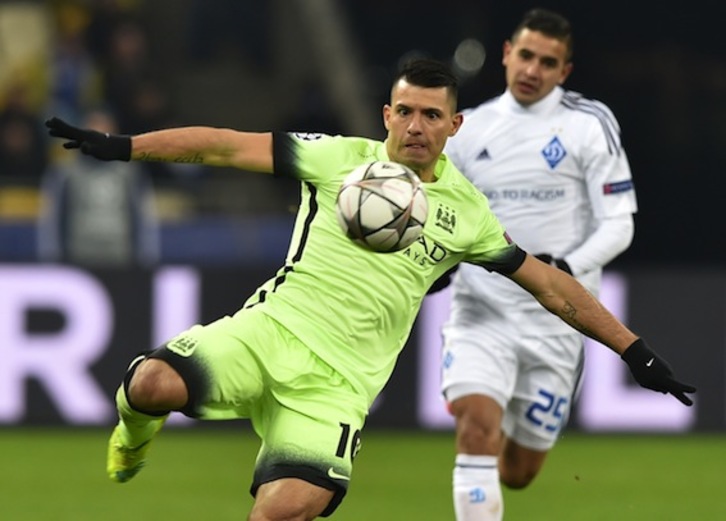 Sergio Agüero, en un lance del encuentro. (Sergei SUPINSKY/AFP)