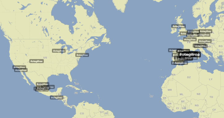 El hashtag #OtegiFree en diferentes partes del mundo.