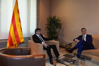 Puigdemont y Sánchez se han reunido esta mañana en Barcelona. (Josep LAGO / AFP)