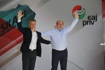 Iñigo Urkullu y Andon Ortuzar durante el acto del Aberri Eguna en Bilbo. (PNV)