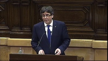 Carles Puigdemont, en la sesión parlamentaria de este miércoles. (@parlament_cat)