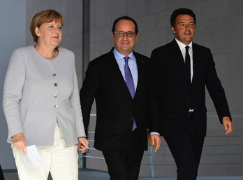 Merkel, Hollande y Renzi se han reunido en Berlín. (John MACDOUGALL / AFP)
