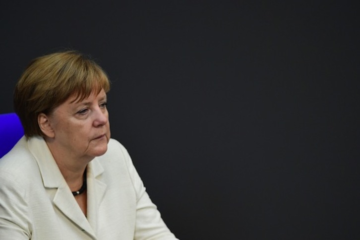 La canciller alemana, Angela Merkel, en el Bundestag. (John MACDOUGALL/AFP)