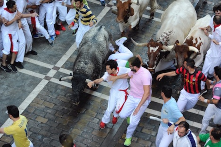 El primero de los toros avanza con los mansos. (Jon URBE/ARGAZKI PRESS) El primero de los toros avanza con los mansos. (Jon URBE/ARGAZKI PRESS)