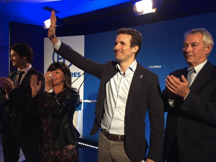 Pablo Casado , durante un acto electoral en Euskal Herria. (@PPVasco)