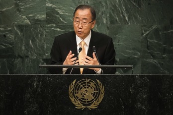 Ban Ki-moon, en su discurso de apertura de la Asamblea General de Naciones Unidas. (Jewel SAMAD / AFP)