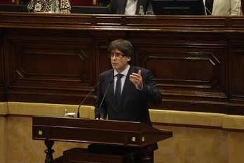 Carles Puigdemont, este jueves en el Parlament. (@parlament_cat)