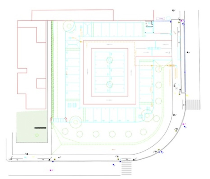 Plano del área de servicios para autocaravanas en la zona de Trinitarios.