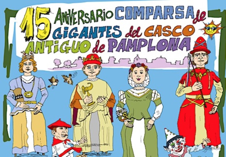 Cartel de la celebración de los 15 años de la Comparsa de Gigantes de Alde Zaharra.