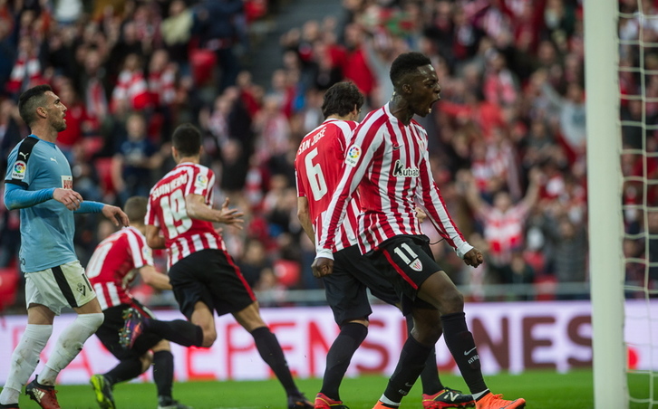 Jugadores del Athletic celebran uno de los goles. (Marisol RAMÍREZ/ARGAZKI PRESS)