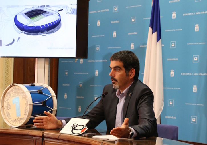 El alcalde Eneko Goia, durante su comparecencia. (Donostiako Udala)