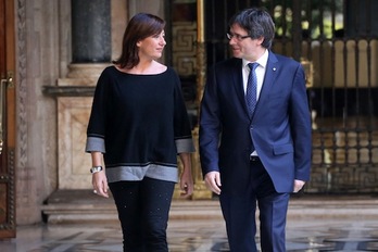El president catalán, Carles Puigdemont, tras la reunión con su homóloga balear, Francina Armengol. (@govern)