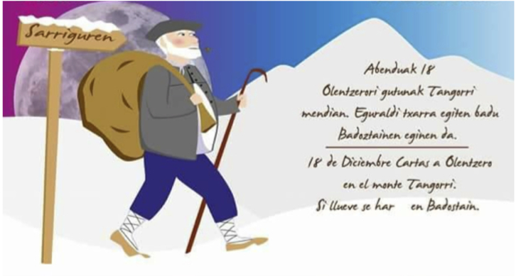 Cartel sobre la llegada de Olentzero a Sarriguren.