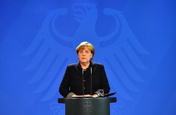 Comparecencia de Angela Merkel desde la Cancillería alemana. (John MACDOUGALL/AFP)