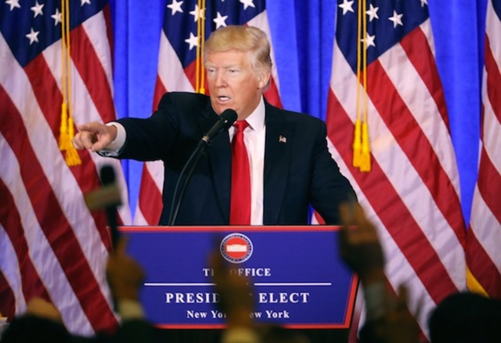 El presidente electo de EEUU, Donald Trump, durante su rueda de prensa. (Spencer PLATT/AFP)