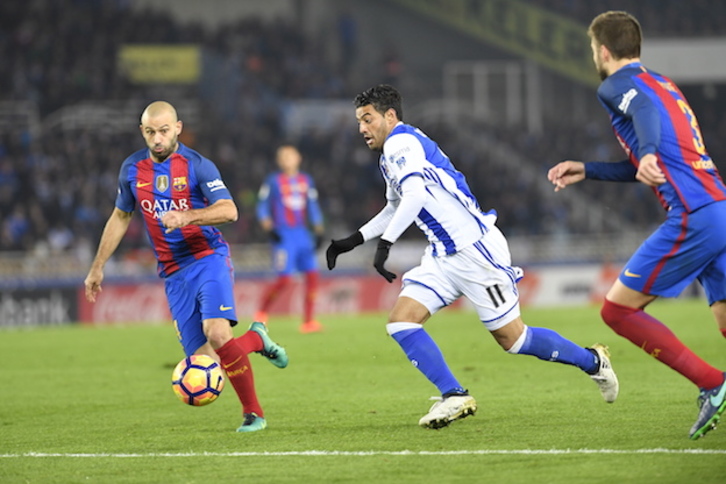  Real y Barcelona se enfrentaron en Liga en Anoeta a finales del pasado noviembre. (Juan Carlos RUIZ / ARGAZKI PRESS)