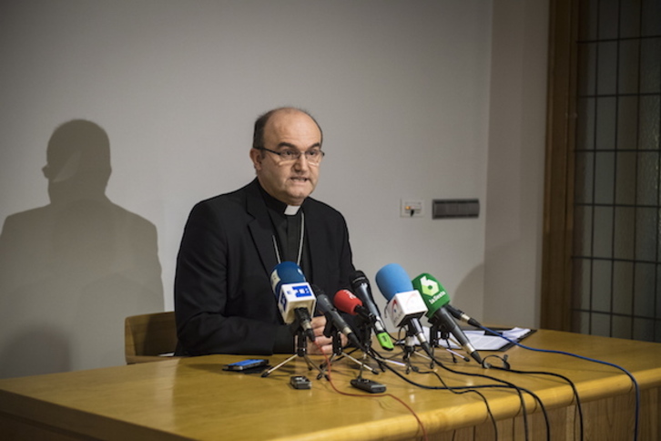 El obispo Munilla, en su comparecencia de ayer jueves. (Gorka RUBIO / ARGAZKI PRESS)