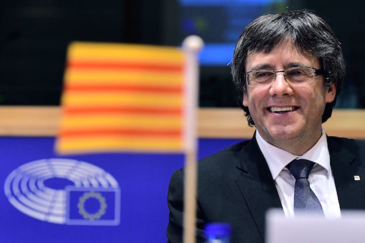 Carles Puigdemont, en su conferencia en Bruselas el pasado martes. (EMMANUEL DUNAND / AFP)