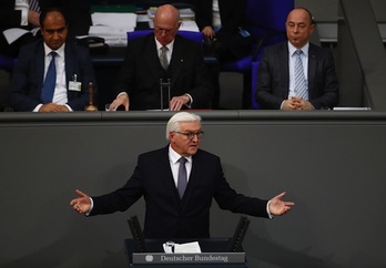 El socialdemócrata Frank-Walter Steinmeier, en su discurso tras ser elegido presidente. (Odd ANDERSEN/AFP)