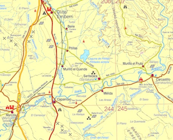 Detalle de la Merindad de Olite en el mapa a escala 1:200.000. (GOBIERNO DE NAFARROA)