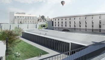 Recreación de cómo quedarían las huertas de Santo Domingo con el parking y el polideportivo. (AYUNTAMIENTO DE IRUÑEA)