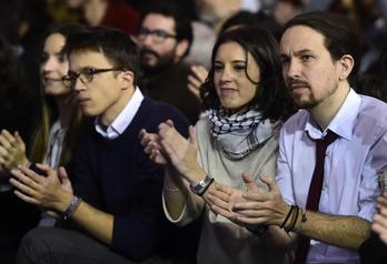 Errejón, Montero e Iglesias, durante Vistalegre II. (Pierre-Philippe MARCOU/AFP)