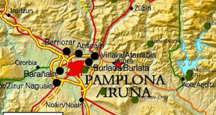 Lugares en los que se han registrado movimientos sísmicos en Iruñerria.