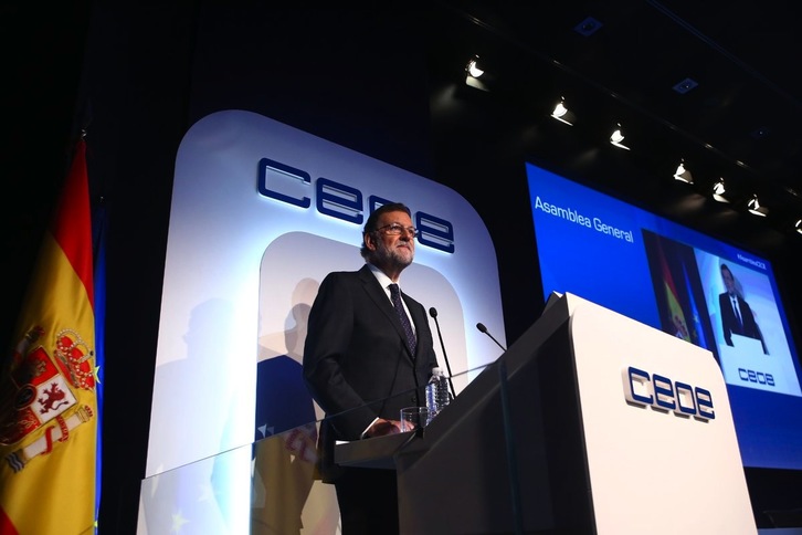Mariano Rajoy, durante su intervención en la asamblea de la CEOE. (@marianorajoy)
