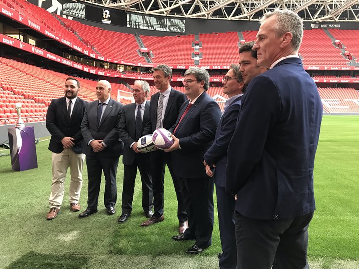 Presentación en San Mamés de las finales de rugby europeo de clubes. (Athletic Club)