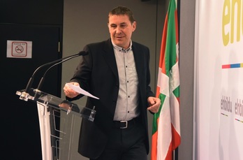 Arnaldo Otegi ha comparecido hoy en Donostia. (Andoni CANELLADA/ARGAZKI PRESS)