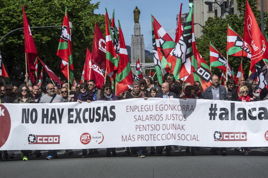 Cabecera de la marcha de UGY y CCOO en Bilbo. (Marisol RAMÍREZ / ARGAZKI PRESS) Cabecera de la marcha de UGY y CCOO en Bilbo. (Marisol RAMÍREZ / ARGAZKI PRESS)