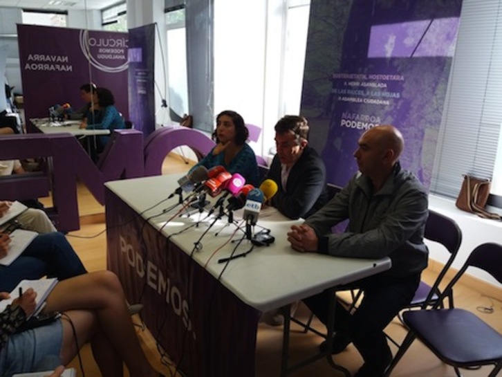 Los tres candidatos en las primarias de Podemos Nafarroa han comparecido para dar a conocer los resultados. (PODEMOS)