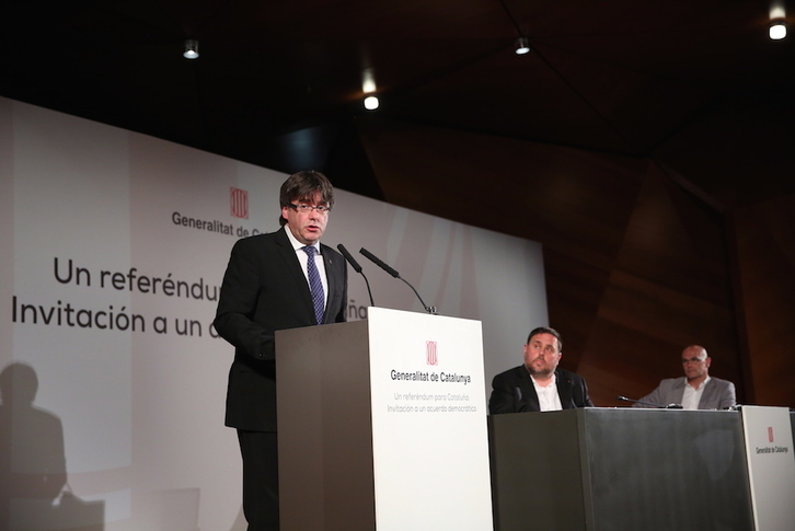 Carles Puigdemont, en su conferencia del pasado lunes en Madrid. (J.DANAE / ARGAZKI PRESS)