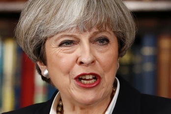 Theresa May, en una comparecencia en su despacho de Downing Street. (Odd ANDERSEN/AFP)