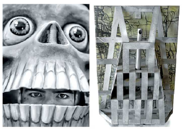 Ikorkotxen argazkia eta Aitor Ruiz de Egino Otegiren artelana.