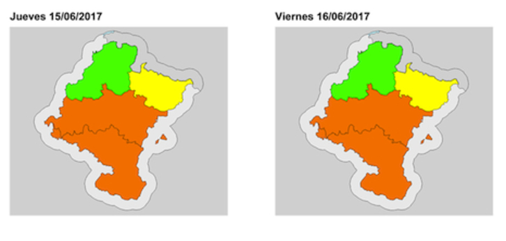 Índice del nivel de riesgo de incendios para mañana y el viernes, con el color marrón como indicador de riesgo alto. (GOBIERNO DE NAFARROA)
