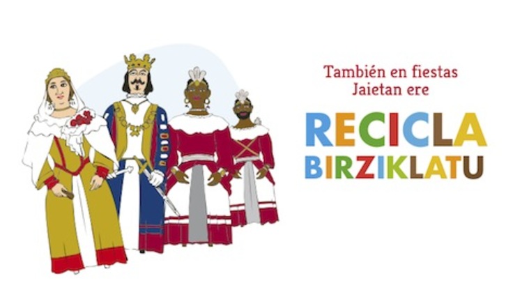 Imagen de la campaña de recogida selectiva de residuos en Alde Zaharra durante los sanfermines.