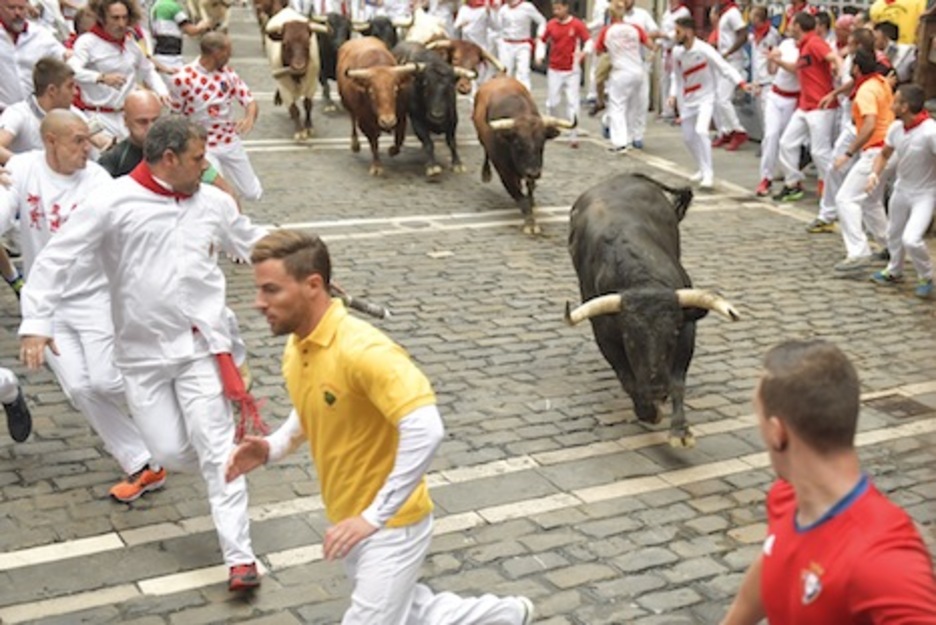 Unos estirados Núñez del Cuvillo enfilan hacia la curva. (Idoia ZABALETA/ARGAZKI PRESS) Unos estirados Núñez del Cuvillo enfilan hacia la curva. (Idoia ZABALETA/ARGAZKI PRESS)