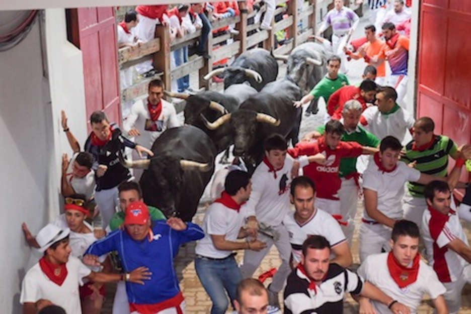 Los Miura entran en fila en el callejón. (Idoia ZABALETA/ARGAZKI PRESS)