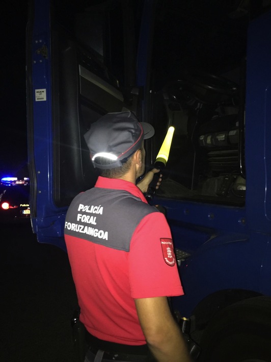 Intervención de la Policía Foral inspeccionando el camión en Sunbilla. (FORUZAINGOA)