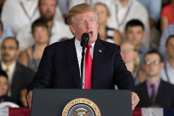 Donald Trump, en un discurso hoy en Norfolk, Virginia. (Jim WATSON/AFP) 