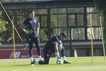 Herrerín en un entrenamiento en pretemporada. (ARGAZKI PRESS)
