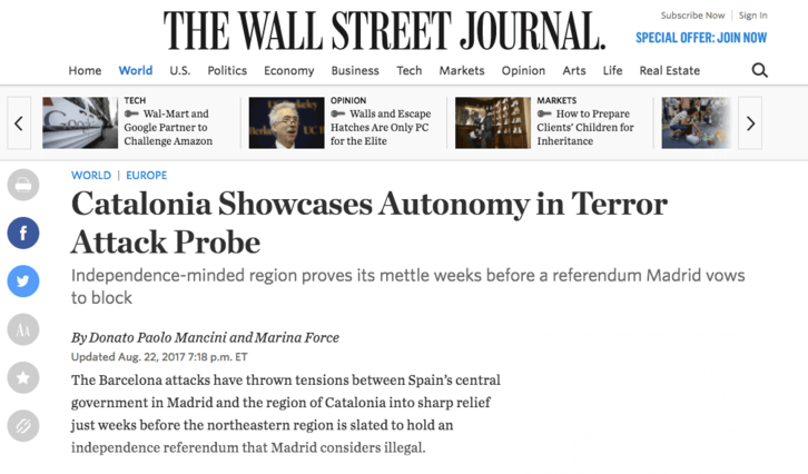 Captura de pantalla de la crónica publicada por el WSJ.