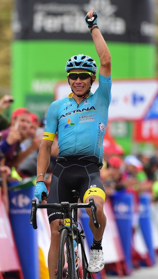 Miguel Angel Lopez, Calar Altoko helmugan. (Jose JORDAN/AFP)