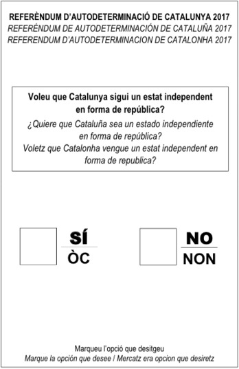 Papeleta con la que los catalanes podrán votar. 