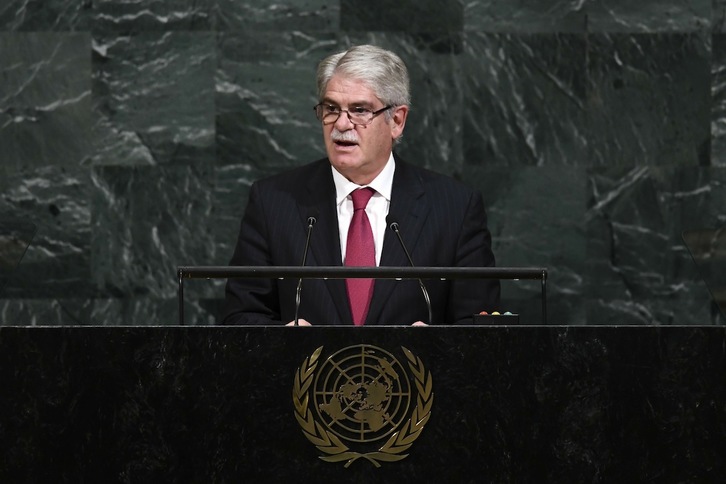 El ministro español de Exteriores, Alfonso Dastis, en la tribuna de la Asamblea General de la ONU. (Jewel SAMAD/AFP PHOTO)