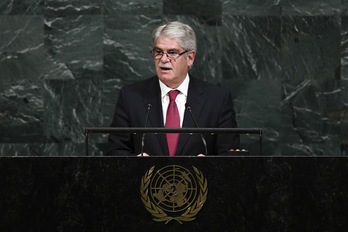 El ministro español de Exteriores, Alfonso Dastis, en la tribuna de la Asamblea General de la ONU. (Jewel SAMAD/AFP PHOTO)